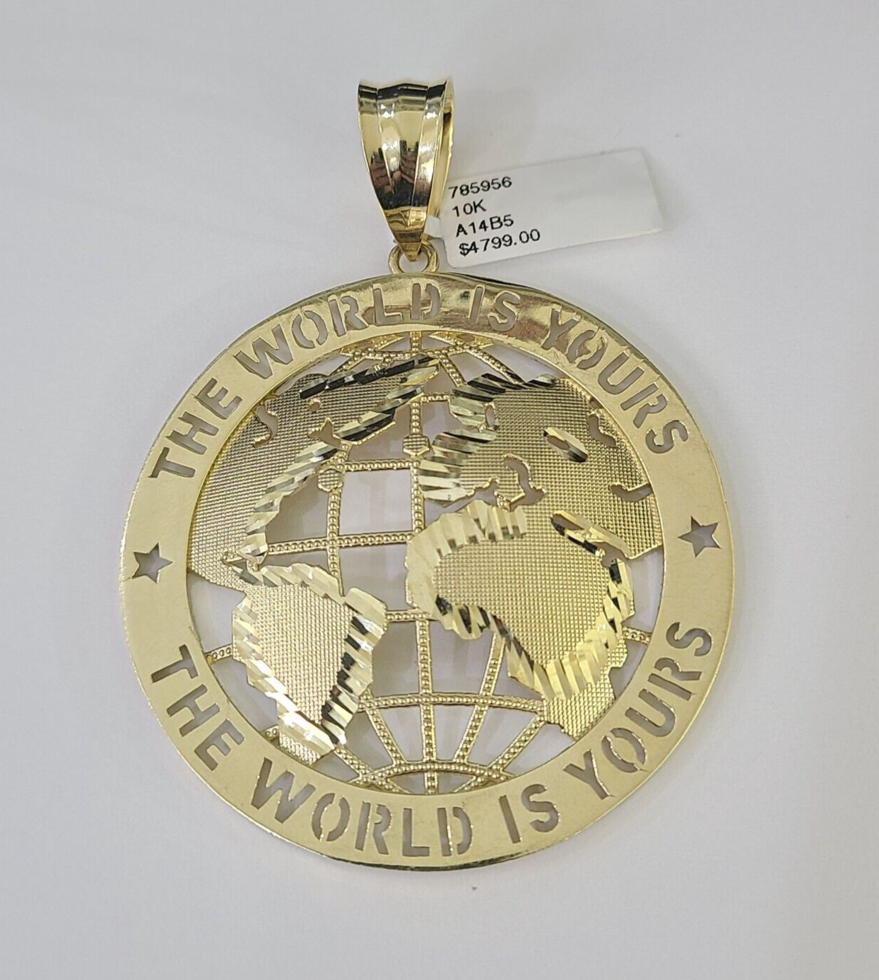 Real 10k The World is Yours Map Pendant Charm Yellow Gold Diamond Cut 10kt