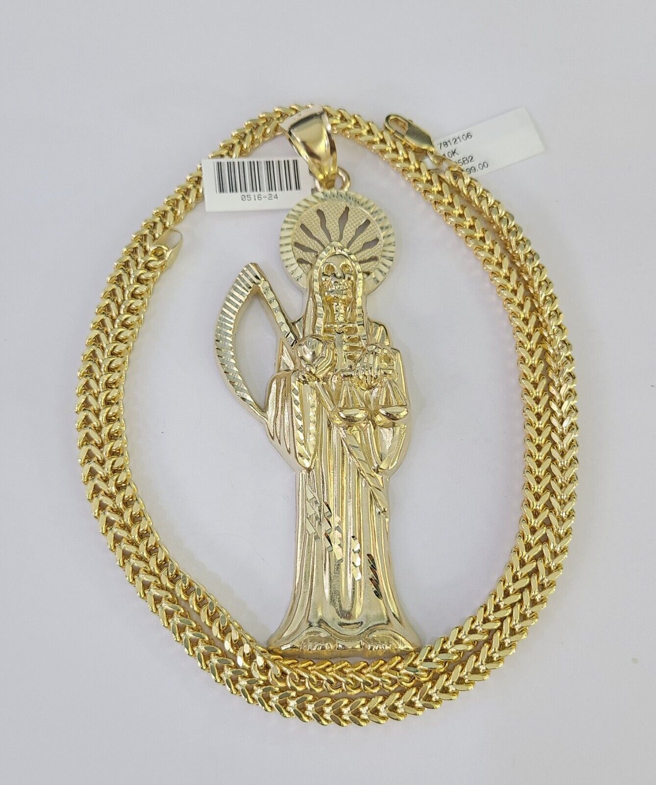 10K Franco Chain Saint Reaper Pendant Charm Necklace 20"-26" 5mm Gold SET Yellow