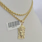 10k 2.5mm Rope Chain Jesus Head Pendant 18"-30" Yellow Gold Set Charm Necklace