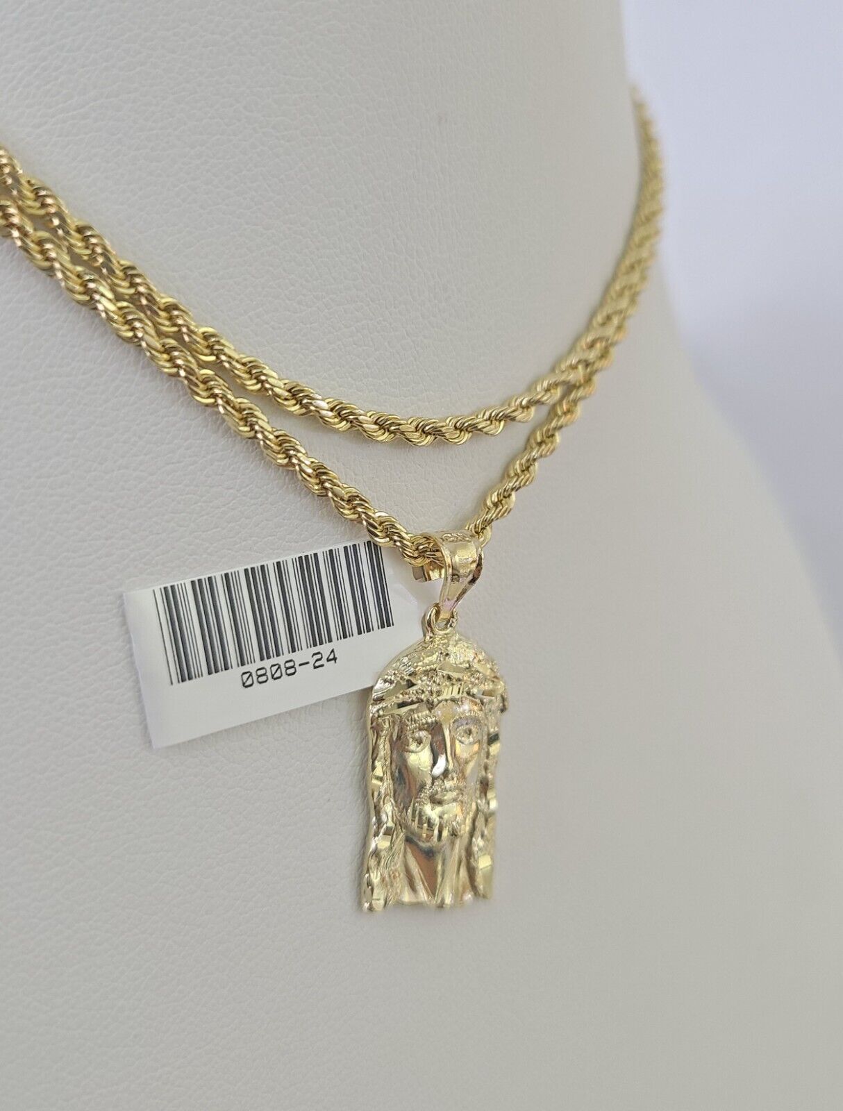 10k 2.5mm Rope Chain Jesus Head Pendant 18"-30" Yellow Gold Set Charm Necklace