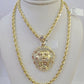 10k Solid Rope Chain Roaring Lion Charm Set 4mm 20"-28" Necklace Gold Yellow