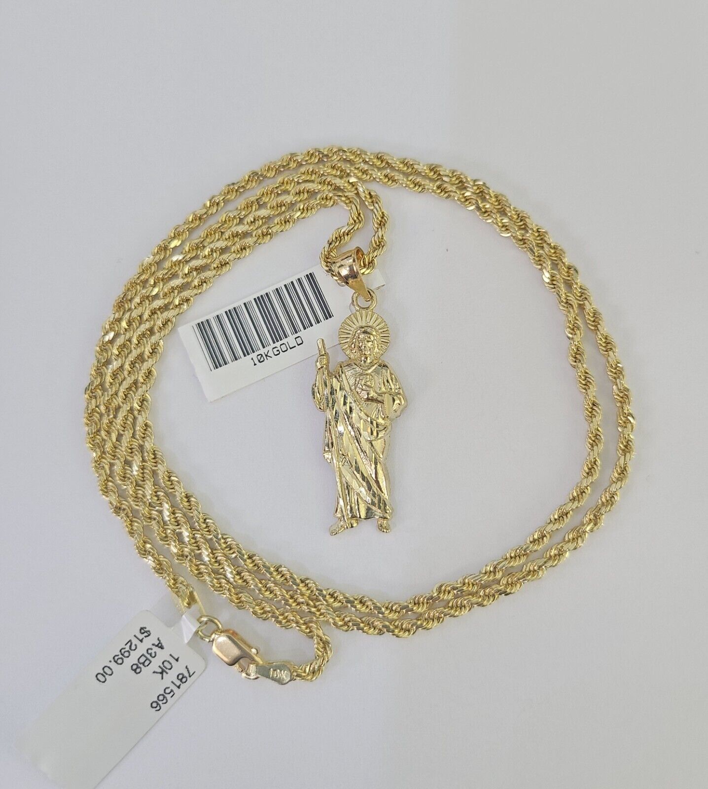 10k 2.5mm Rope Chain Saint Jude Pendant 18"-30" Gold Set Charm Necklace