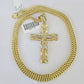 10K Franco Chain Jesus Cross Pendant Charm Necklace 20"-26" 3mm Gold Yellow SET