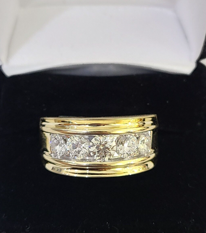 Real 14k Yellow Gold Diamond Ring Lab Created Mens Engagement Wedding Male