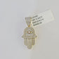 Real 10k Yellow Gold Diamond Charm Hamsa Hand Pendant& Cuban Link Chain Neckalce