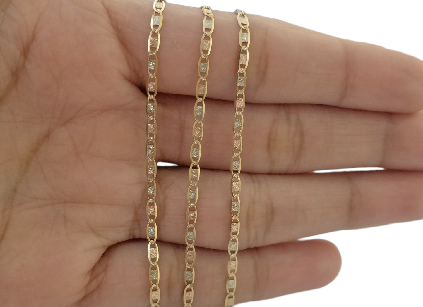 10K Trio Color Gold 2mm Mariner Anchor Chain Necklace 16" 20" 22" Inch