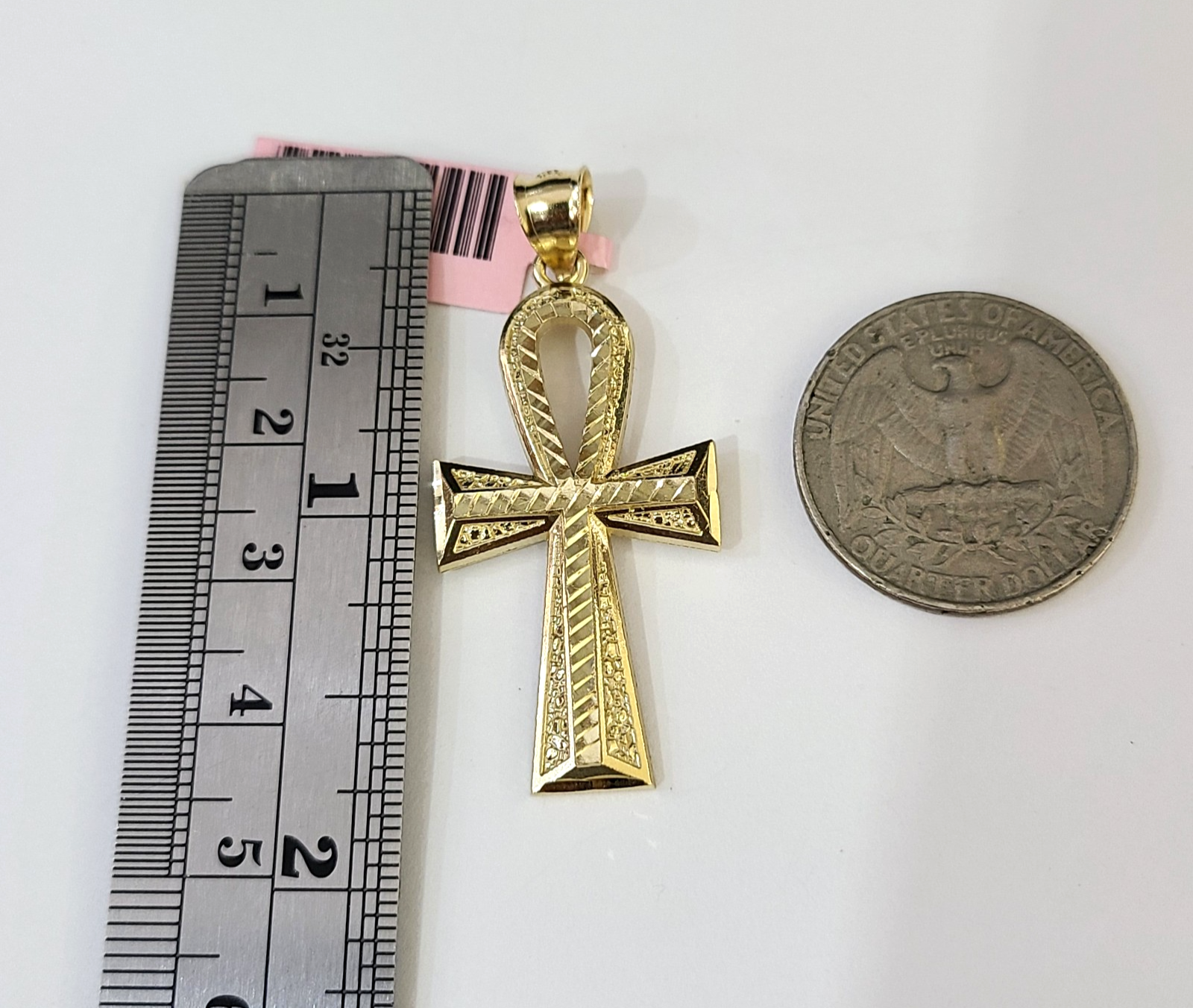 14k Solid Figaro Chain Ankh Jesus Cross Pendant Gold 5mm 18-28 inch SET Necklace