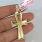 14k Solid Figaro Chain Ankh Jesus Cross Pendant Gold 4mm 18-28 inch SET Necklace
