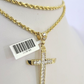 10k Solid Rope Chain 3mm Jesus Cross Pendant Charm Necklace SET 18-26 in