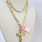 14k Solid Figaro Chain Nugget Jesus Cross Pendant Gold 4mm 18"-28" SET Necklace