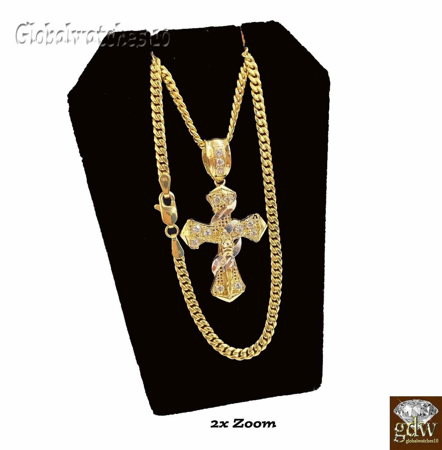 10k Gold Men Cross Charm Pendant Miami Cuban Rope Chain 20 22 24 26 Inch