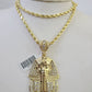 10k Solid Rope Chain Pharaoh Charm Set 4mm 18"-28" Necklace Yellow Gold Pendant