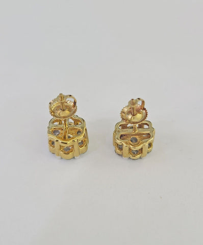 10k Diamond Flower Earrings Yellow gold Real Screw-Back Women Men studs