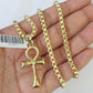 10k Gold Byzantine Necklace Jesus Ankh Cross Charm 18-28 inch 3mm SET Chain