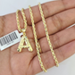10k Gold Initial A Charm Rope Chain 16"-26" 2.5mm SET Necklace Alphabet Pendant