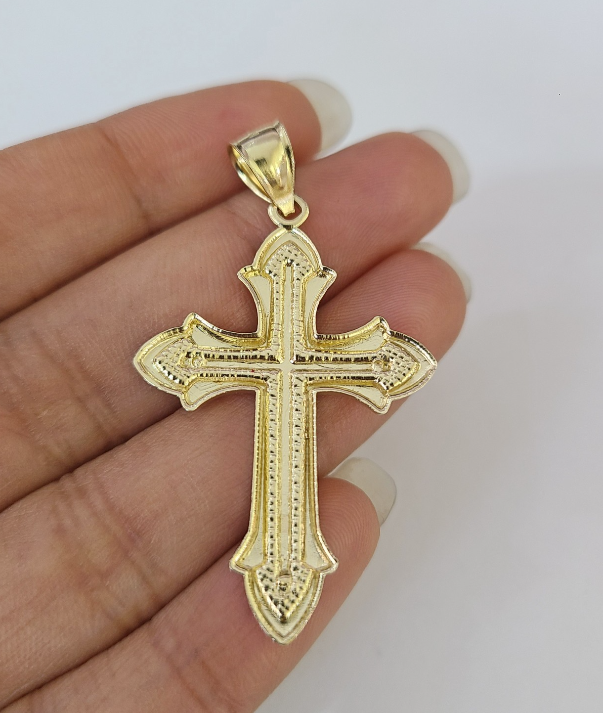 10k Gold Chain Jesus Cross Charm Pendant Cuban Curb Link 5mm 18"-28" Inch SET