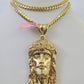 Real 14k Solid Chain Jesus Head Charm Set Miami Cuban 6mm Necklace Pendant Gold