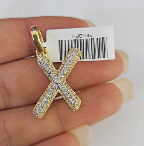 10k Yellow Gold Diamond X Charm Pendant Initial Alphabet Letter Real Genuine