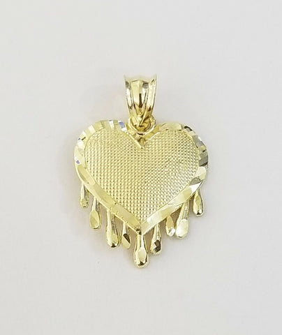 Real 10k Gold Heart Pendant Rope Chain Charm Necklace 16" END