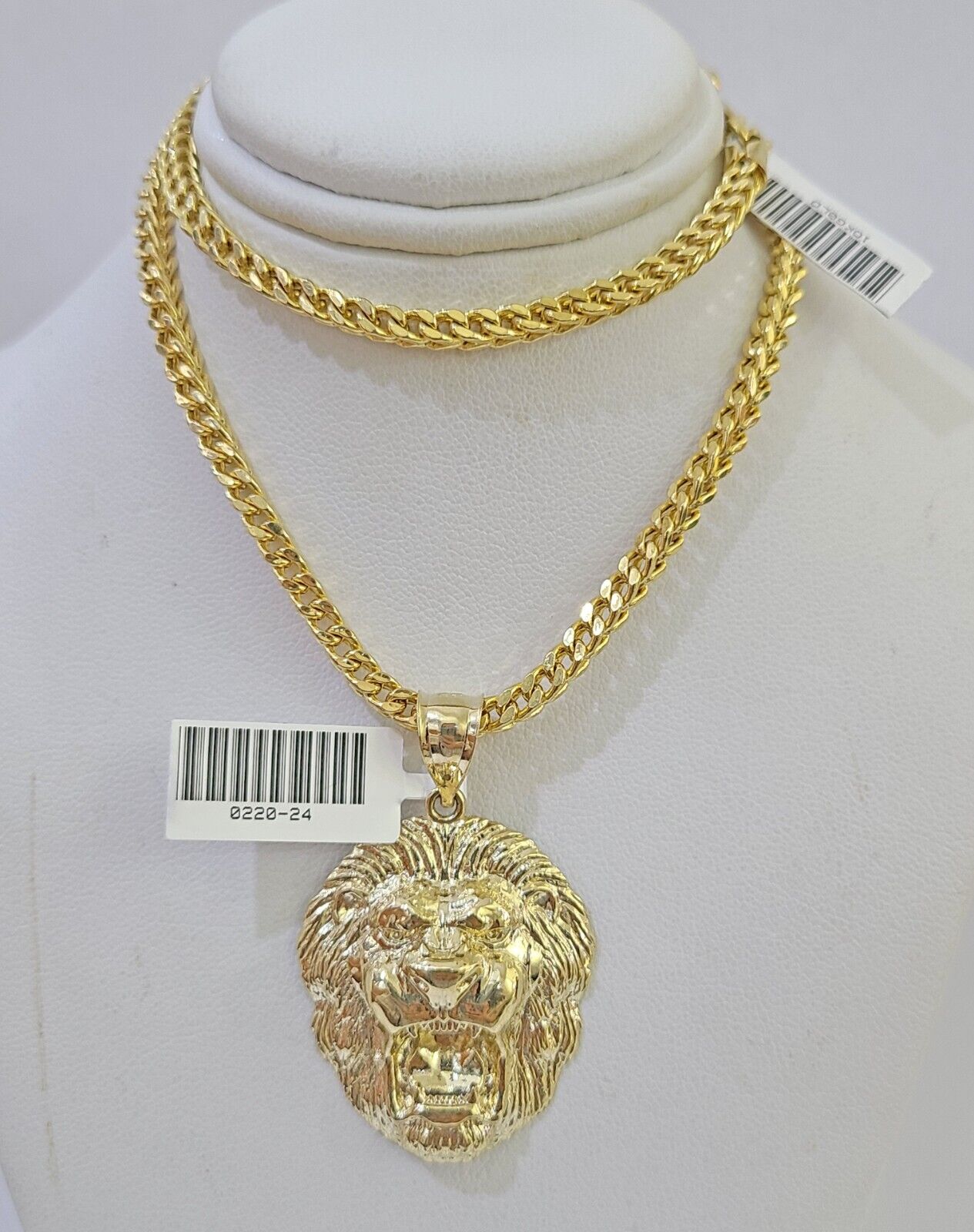 10K Gold Franco Chain Lion Charm Length 18-26 inches 3mm REAL Yellow