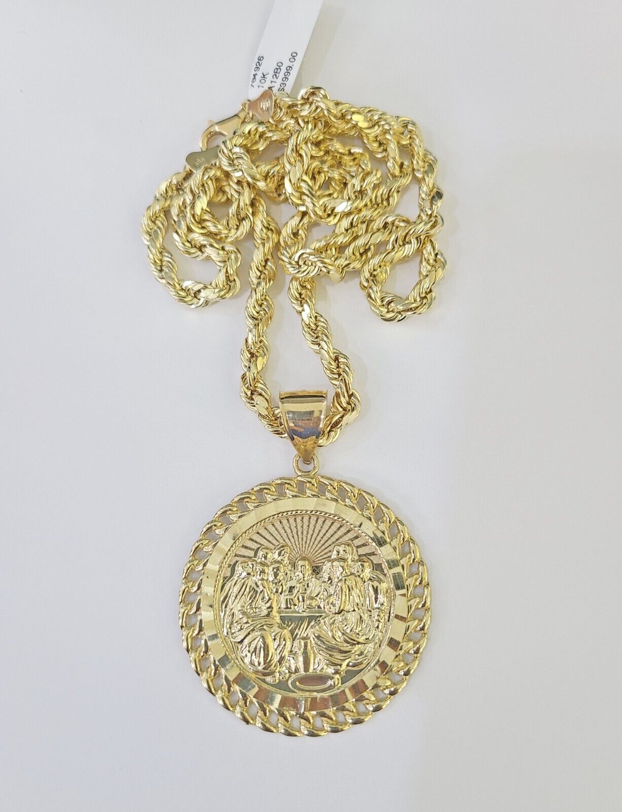 Real 10k Rope Chain Last Supper Charm Set 7mm 18"-26" Inch Necklace Yellow Gold