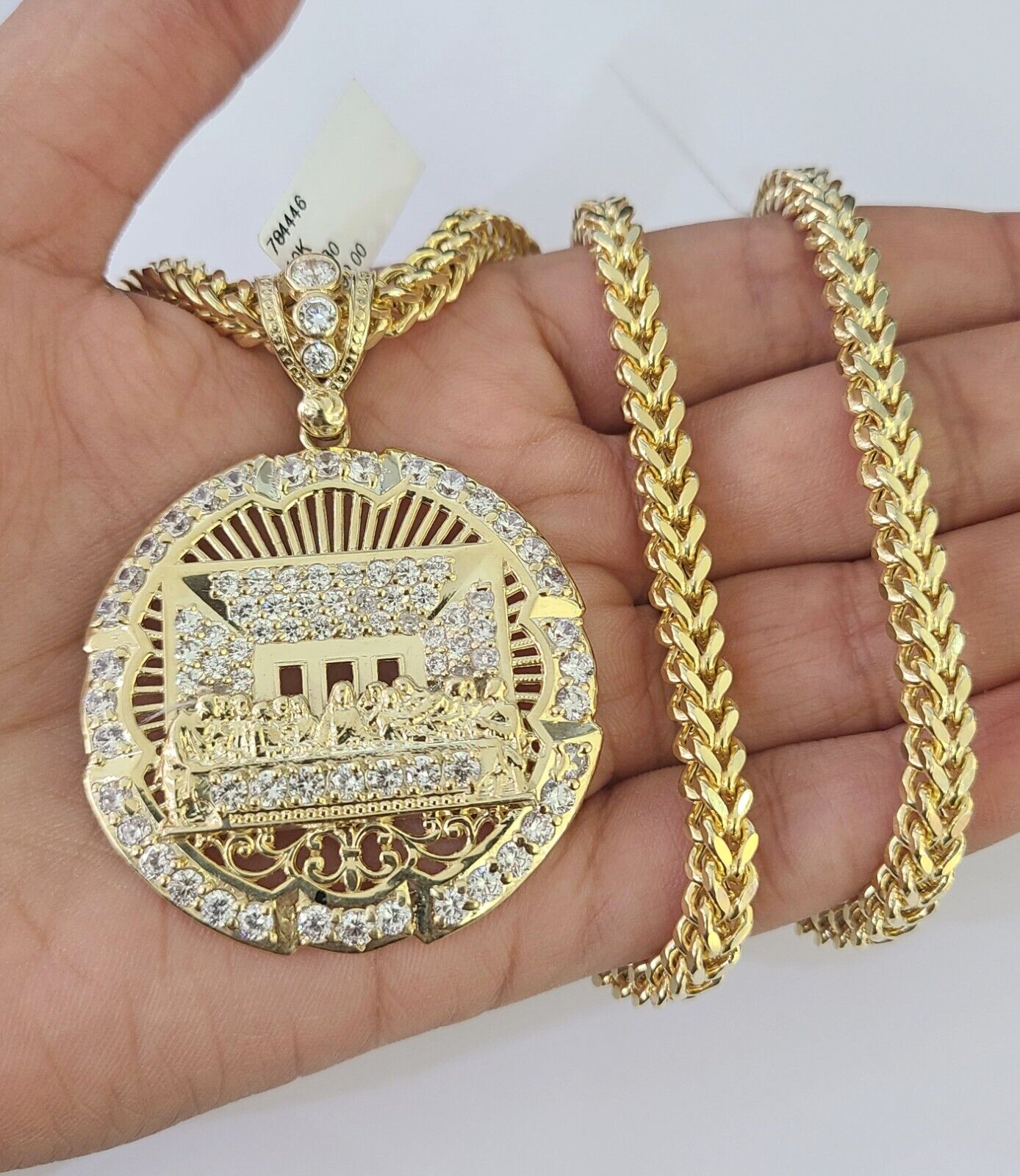 10K Franco Chain Last Supper Pendant Charm Necklace 20"-26" 5mm Gold SET Yellow