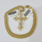 10k Gold Chain Miami Cuban Jesus Cross Charm Pendant Set 4mm 18"-28" Necklace