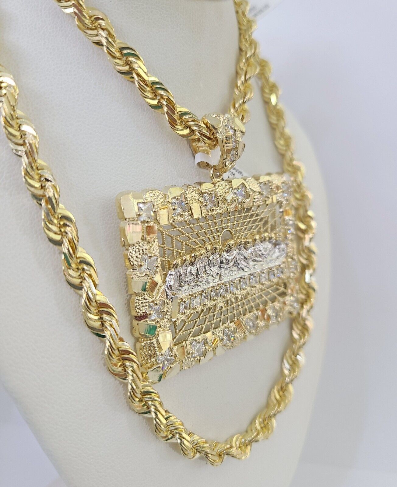 Real 10k Solid Rope Chain Last Supper Charm Set 6mm 20"-30" Inch Necklace Gold