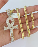 10K Franco Chain Diamond Jesus Cross Pendant Charm Necklace 20"-28" 4mm Gold SET