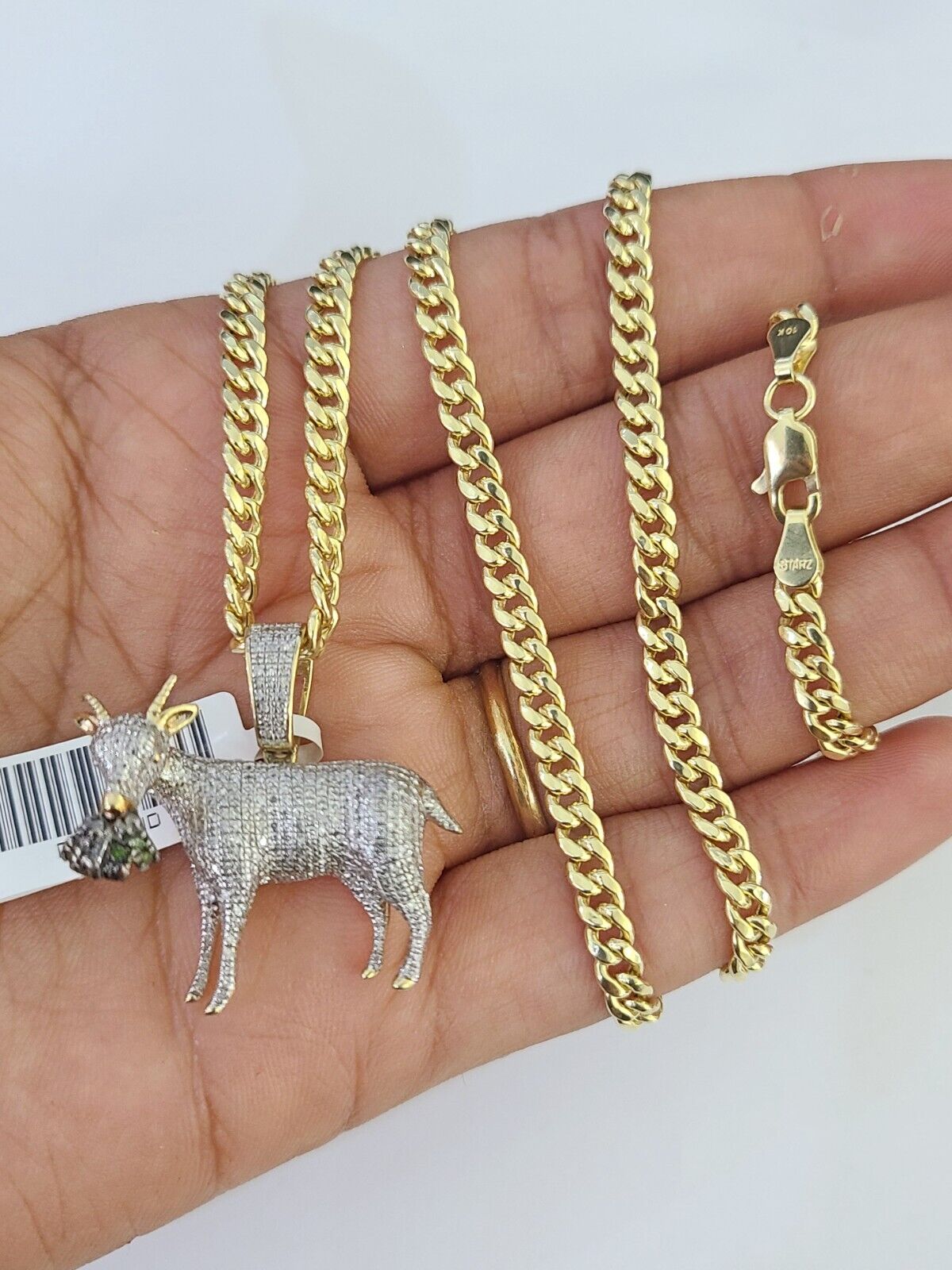 10k Miami Cuban Chain Goat Money Charm Diamond Set 4.5mm 20"-28" Necklace Gold