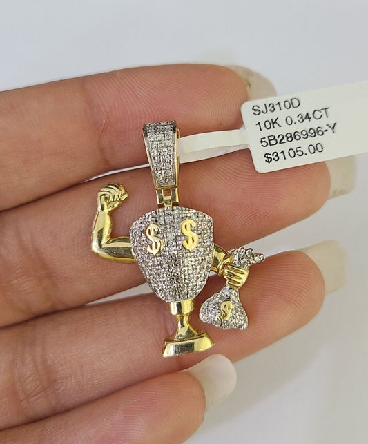 10k Diamond Dollar Trophy Charm Money Bag Real Pendant 10kt Yellow Gold