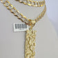 10k Gold Chain Nugget Charm Solid Cuban Curb Necklace 9mm 20"-30" SET