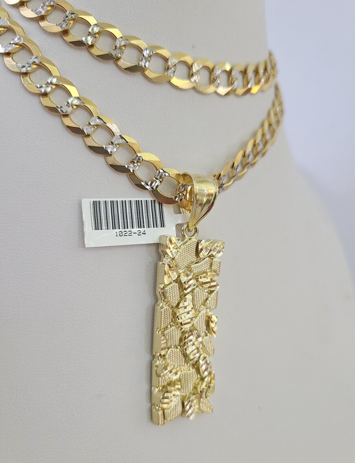 10k Gold Chain Nugget Charm Solid Cuban Curb Necklace 9mm 20"-30" SET