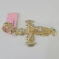 14k Jesus Christ CZ Cross Charm Pendant Yellow Gold REAL Genuine Diamond Cuts