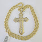 Real 10k Rope Chain Jesus Cross Charm Set 7mm 18"-26" Inch Necklace Yellow Gold