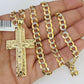 10k Solid Gold Cuban Curb Chain Jesus Cross Pendant 6mm 20"-30" SET Necklace