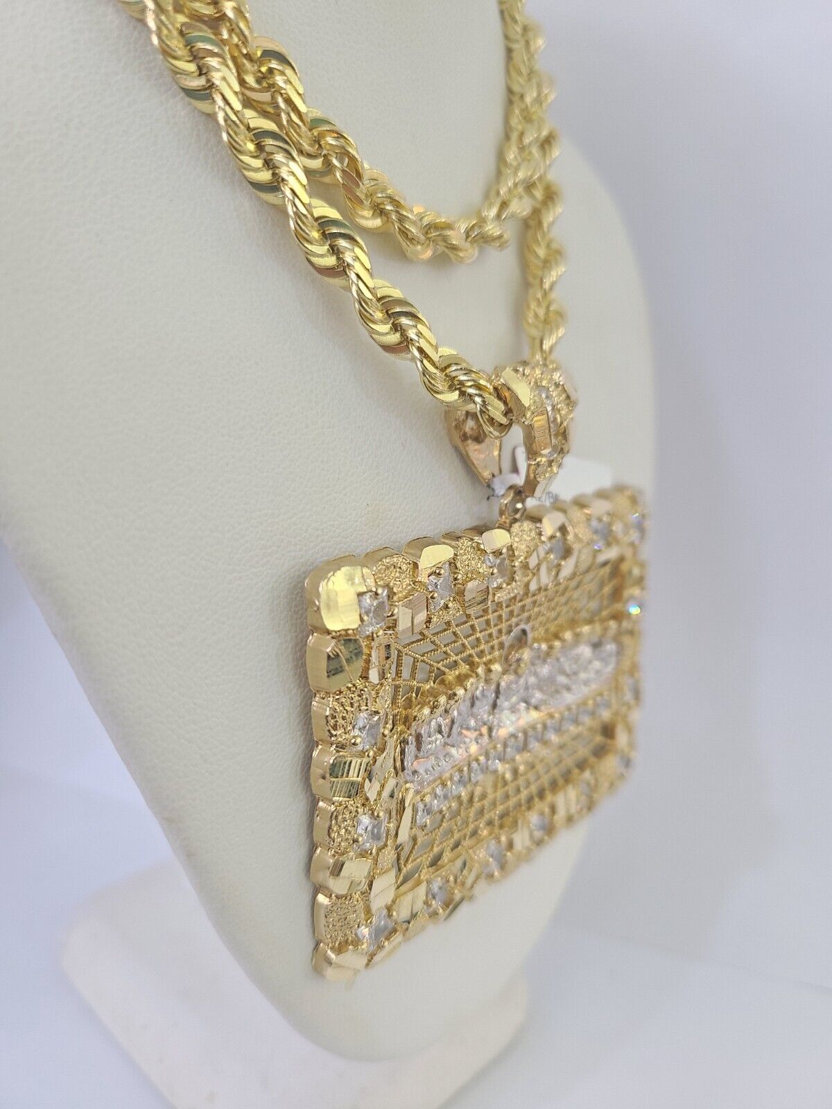 Real 14k Solid Rope Chain Last Supper Charm Set 6mm 18"-30" Necklace Gold