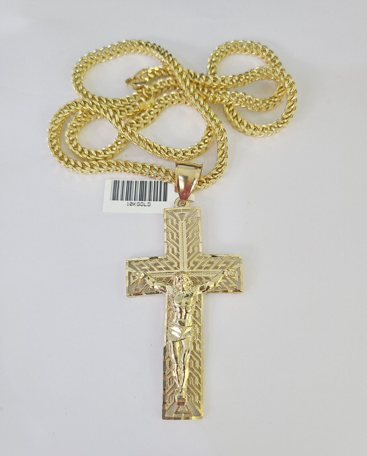 10K Franco Chain Jesus Crucifix Cross Pendant Charm Necklace 20"-28" 4mm Gold