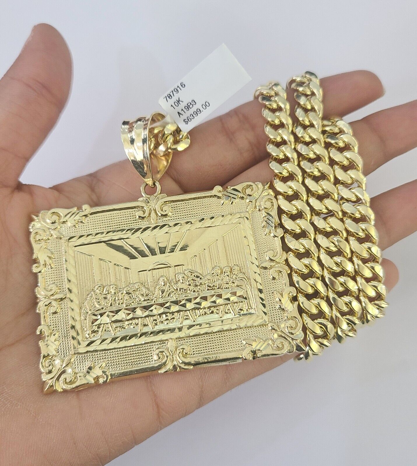 10K Miami Cuban Link Chain Last Supper Pendent Charm 8mm 20"-30" Necklace Gold