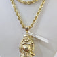 Real 10k Gold Rope Chain Necklace Laughing Buddha Pendant Charm Set 4mm 20"-30"