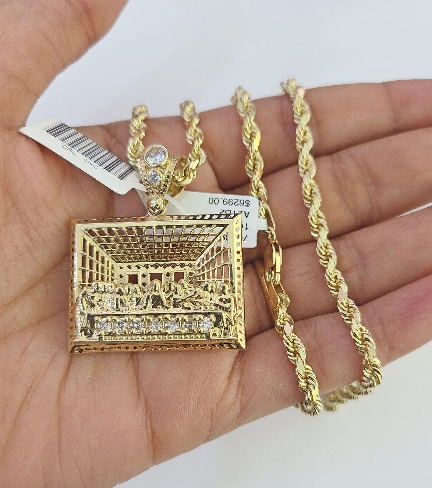 10k Solid Rope Chain Last Supper Charm Set 4mm 18"-30" Necklace Gold Pendant
