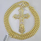 10K Miami Cuban Link Chain Jesus Cross Pendent Charm 8mm 20"-30" Necklace Gold