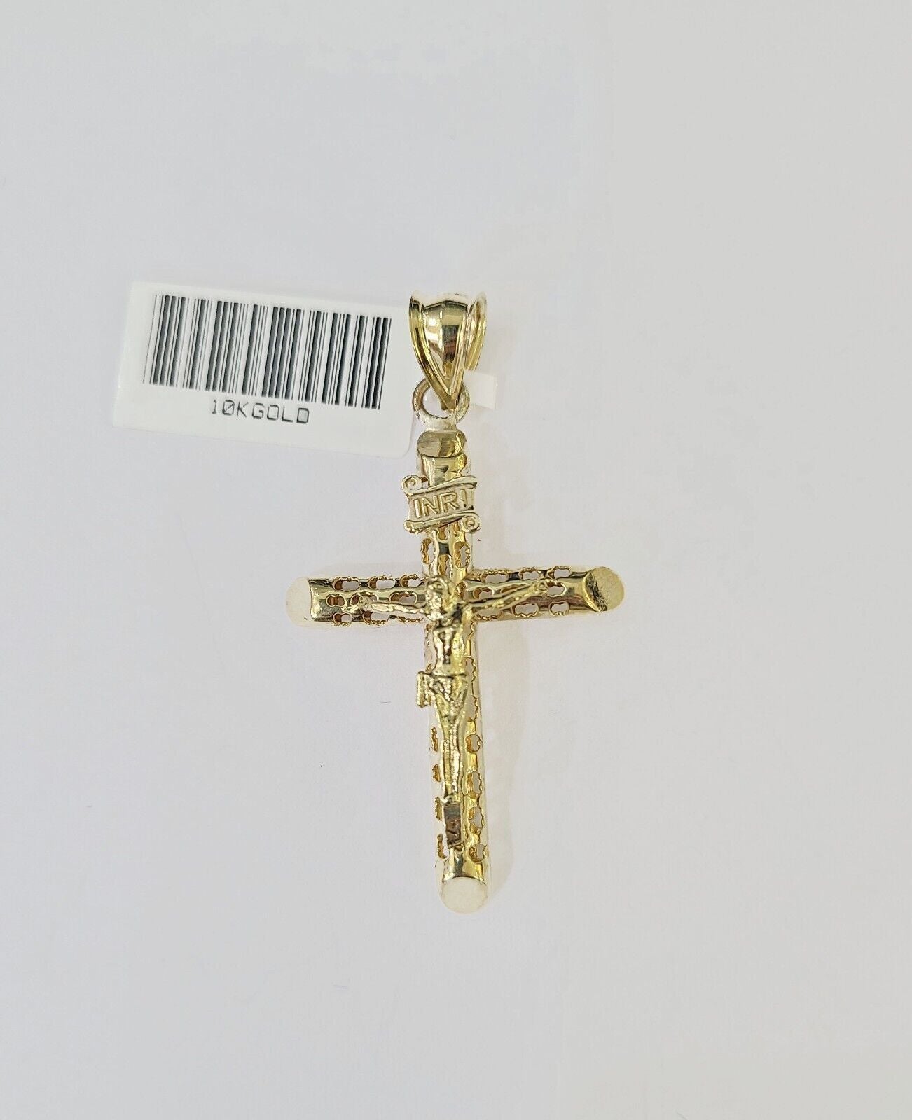 Real 10k 3mm Rope Chain INRI Cross Pendant 18