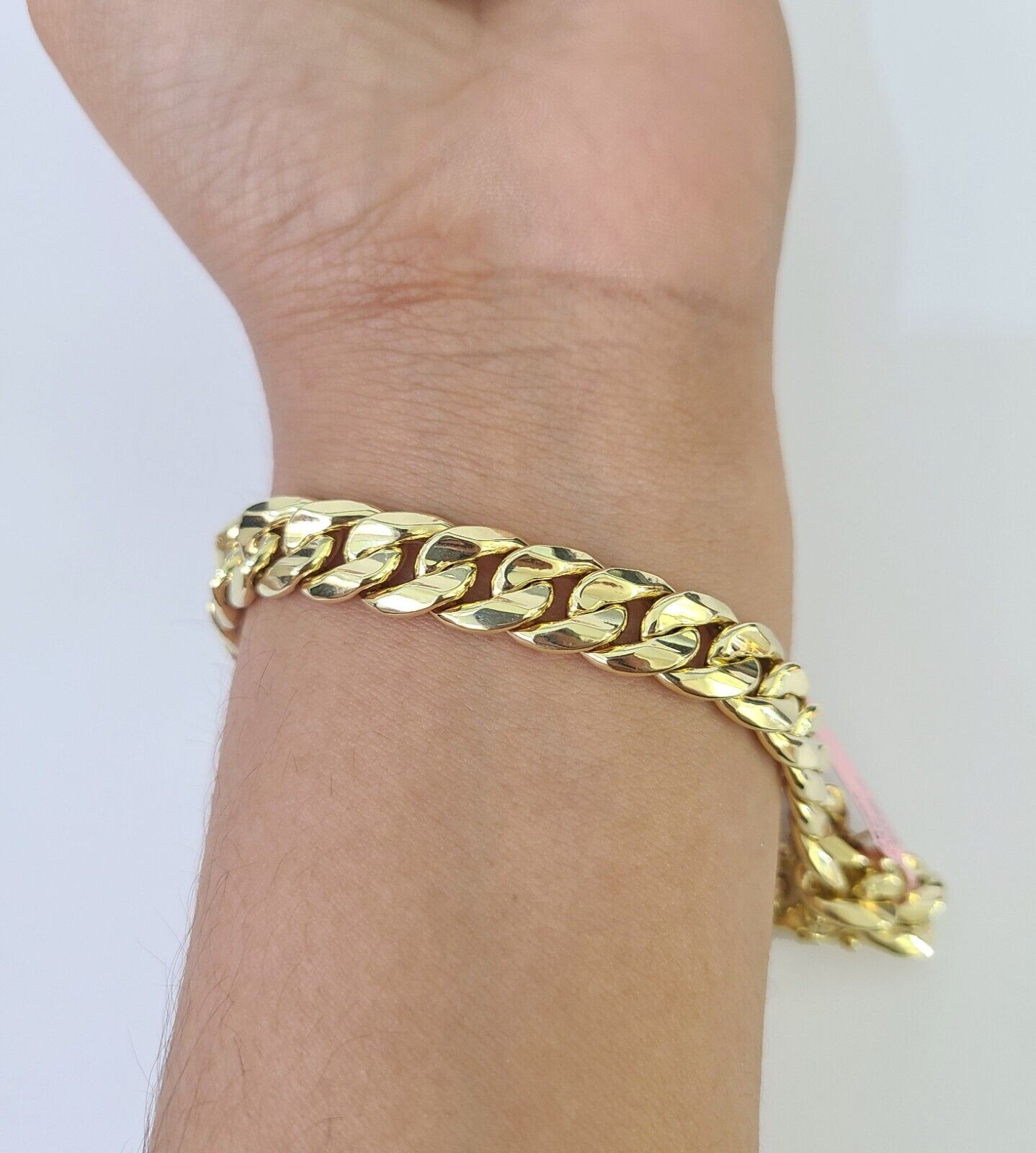 Real 14K Miami Cuban Bracelet Yellow Gold Box Clasp 8.5" Inch 10mm Link Hollow