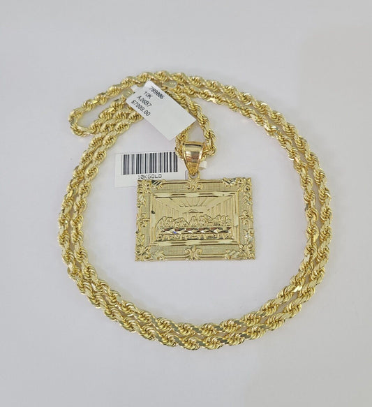 10k Solid Rope Chain Last Supper Charm Set 4mm 20"-28" Necklace Gold Yellow