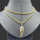 10k Yellow Gold Angel Wing Pendant Charm 10k Solid Rope palm Byzantine chain Set