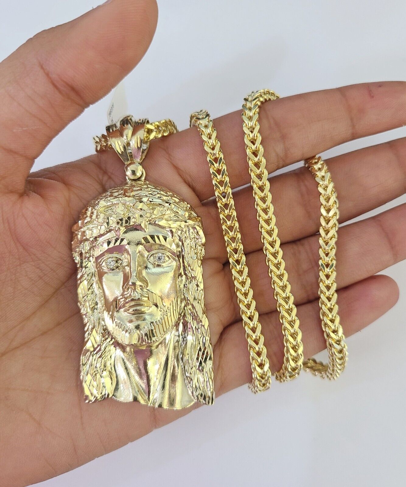 10K Franco Chain Jesus Head Pendant Charm Necklace 20"-28" 4mm Gold Yellow SET