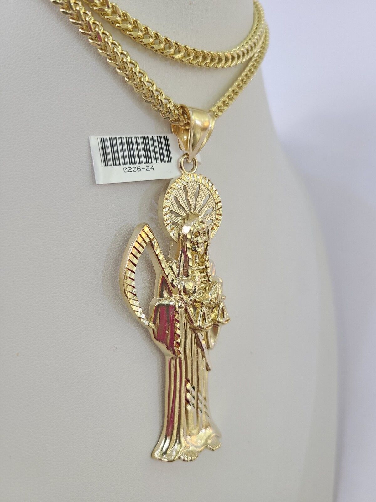 10K Franco Chain Saint Reaper Pendant Charm Necklace 20"-28" 4mm Gold SET Yellow