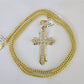 10K Franco Chain Jesus Cross Pendant Charm Necklace 20"-26" 3mm Gold Yellow SET