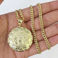 10k Cuban Chain Jesus Virgin Mary Charm Two-Sided Set 4mm 18"-28" Necklace Gold